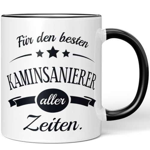 JUNIWORDS Tasse, Für den besten Kaminsanierer aller Zeiten, Schwarz (6087455)
