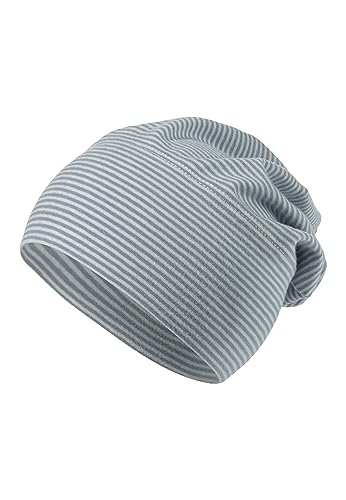 Sterntaler GOTS Beanie Ringel - Erstlingsmütze aus Singlejersey (Bio) gestreift - anschmiegsame Unisex Beanie Mütze variabel tragbar - Baby und Kinder Übergangsmütze, graublau, Größe 37