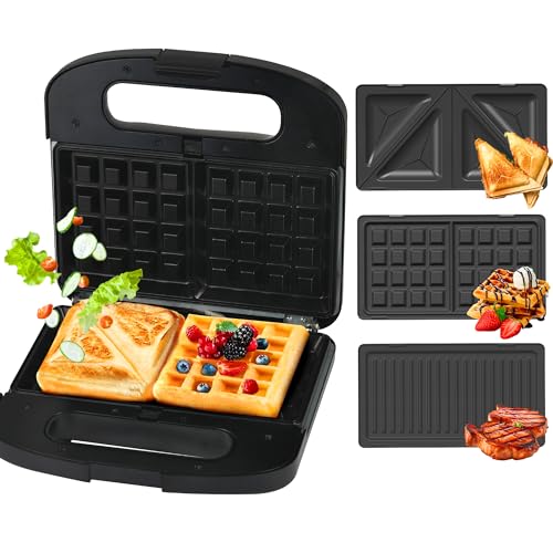 Extralink Sandwichmaker 3 in 1 Toaster, Grill und Waffeleisen mit austauschbaren Platten, 1000W Kontaktgrill, Antihaftbeschichtung, einfacher Reinigung, Sandwichmaker, Waffeleisen, Panini Maker