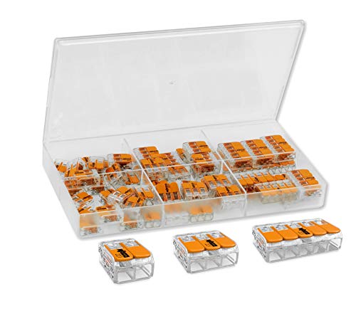 Wago Verbindungsklemmen-Set, 61 Stück, bestehend aus folgenden Klemmen: 27 x 221-412, 20 x 221-413, 14 x 221-415, in Aufbewahrungsbox