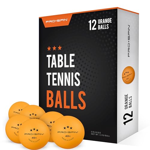 PRO SPIN Tischtennisbälle -Orange Tischtennisbällen 3 Sterne 40+ (12er-Pack) | Hochwertige ABS-Trainingsbälle | Extrem Robust für Innen- und Außen-Tischtennisplatten, Wettbewerb und Spiel
