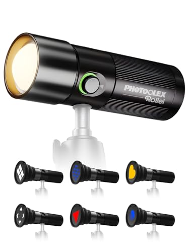 Rollei Photoolex GOBO Light, LED Taschenlampe Fotografie mit 4 Farbiges Fülllicht und 19 GOBO Aufsätze Video Licht mit Eingebaut Akku 8400 mAh und Diffusor, Taschenlampe-Fotografie-Video-Licht-RGB