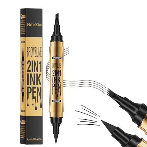 2 in 1 Wasserdichter Microblading Augenbrauenstift, Augenbrauenstift Härchenzeichnung, 3D Augenbrauen Stift mit 4 Gabelspitzen, Multifunktion Double End Eyebrow Pencil, Nature Long Lasting(Schwarz)