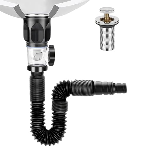 Siphon Waschbecken Bad,Siphon Waschbecken Kit, Abfluss Waschbecken, Ablaufgarnitur mit Flexibler Ablaufschlauch, Abfluss Waschbecken Set für Badezimmer Küchenspüle, Geruchsdicht und Auslaufsicher