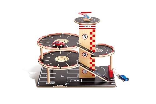 Parkhaus Spielset aus Holz von Hape | Autogarage auf DREI Ebenen mit Autos und Hubschrauber