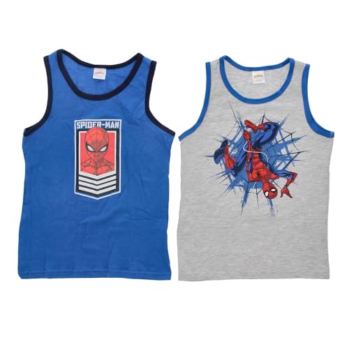 2er Spiderman Unterhemd für Jungen - Kinder Tank Top Hemdchen Unterwäsche Sommer Kinder Geschenk (DE/NL/SE/PL, Numerisch, 134, 140, Regular, Grau/Blau)