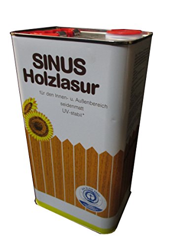 Burtex - Sinus Holzlasur 5l - Farbe: Teak - Holzlasur innen & außen - Seidenmatt - Holzlasur für Balkon, Vordach, Gartenhaus, Zaun oder Geländer