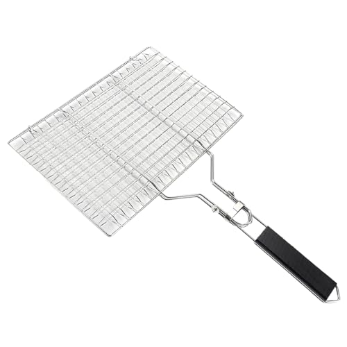 utaxuper Faltbares Grillnetz aus Edelstahl mit Griff, hitzebeständig, lebensmittelecht, Outdoor, Camping, Grillplatte, Gitterplatte, Tablett (50,5 x 32 cm), Silber