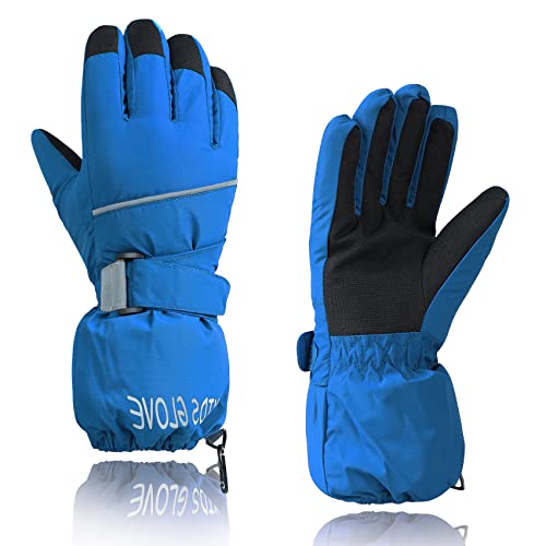 Durio Kinder Ski Handschuhe Winter Skihandschuhe Winddicht Wasserdicht Warm Handschuhe Junge Mädchen Outdoor Sports Schneehandschuhe Blau 8-10 Jahre