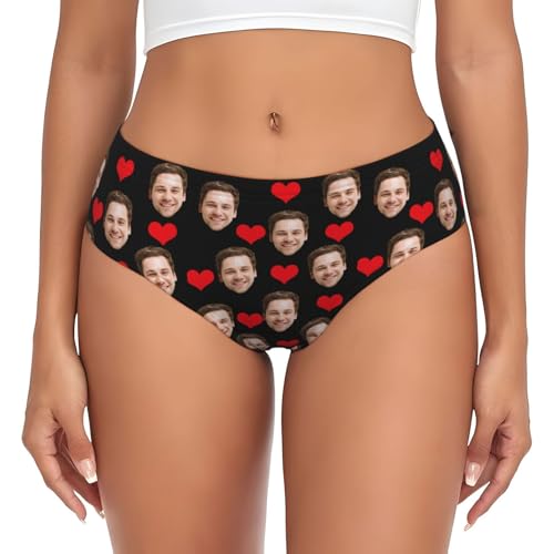 SJHAZSL Personalisierter Damen unterwäsche Mit Foto-Gesicht, Personalisierte Höschen Low Rise Briefs, Soft Strench Atmungsaktiv für Frauen Frau und Freundin Valentinstag Weihnachten