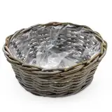 Spetebo Geflochtener Weide Pflanzkorb Natur - 30 cm - Rattan Blumenkorb rund mit Folie - Garten Deko Pflanzkorb Blumenkorb Pflanzenschale Weidenkorb Landhaus rustikal