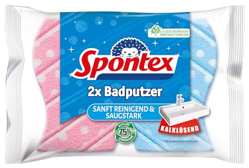 Spontex Badputzer Badschwämme, geeignet für alle Flächen im Bad, extra griffige Form, Farbe nicht frei wählbar, 1 x 2 Stück