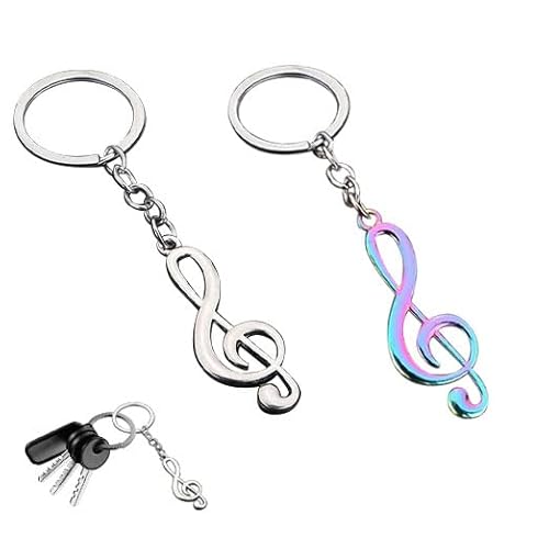 Azlanway Notenschlüssel Schlüsselanhänger, 2 StückeMetall Musical Zeichen Keychain, Schillernde Farben, Silber Musik Thema Party Schlüsselring, Musiker Chor Orchester Geschenk Geschenkidee