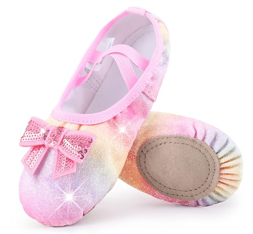 Mulnall Ballettschuhe Split-Sole Glitter Flats Tanzschuhe für Mädchen Kleinkind/Kind Schläppchen glänzend fürs Ballett Ballettschläppchen für Kinder(WX55-21-30)