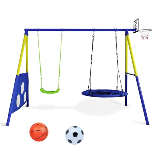 CCLIFE Schaukelgestell Outdoor 200kg Multifunktionales 4-in-1 Schaukelgestell Metall Kinderschaukel Nestschaukel mit Gestell Outdoor