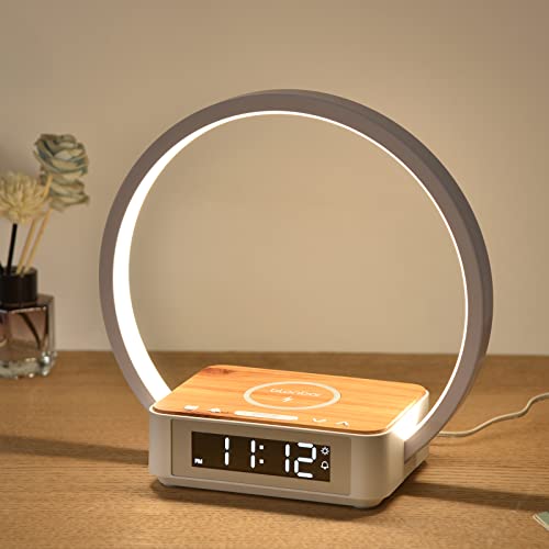 blonbar LED Nachttischlampe mit Ladefunktion, 10W Wireless Charger & 3 Stufige Helligkeit Tischleuchte, Wake Up Licht Wecker Touch Control Dimmbar für Schlafzimmer Wohnzimmer