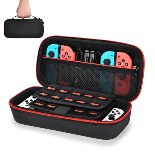 Younik Tasche für NS Switch / Switch OLED Upgrade Version Harte Reisetasche mit größerem Stauraum für 19 Spielkassetten und anderes NS Switch Zubehör