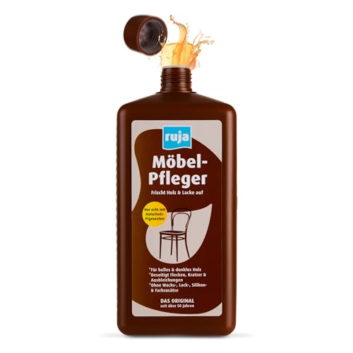 ruja Möbel-Pfleger 1 Liter | Möbelpolitur Möbelöl mit Echtholz-Pigmenten | 2-in-1 Holzreiniger & Holzpflegeöl - Holzöl farblos für innen - Holz-Öl dunkel & hell - für Holztisch, Möbel & mehr