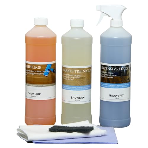 HPS® Sparset - Bauwerk Parkett Pflegeset für geöltes Parkett- Wischpflege-Intensivreiniger-Pflegeöl und Pflegetücher Set