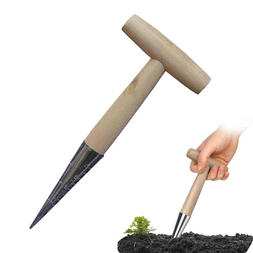 Pflanzlocher,Pikierstab,Zwiebelpflanzen Helfer,Pflanzer Sämaschine Werkzeug,Blumenzwiebel Pflanzholz Werkzeuge,Blumenzwiebelpflanzer aus Edelstahl,Zwiebelpflanzer mit Kalibrierung Samenpflanz-Set