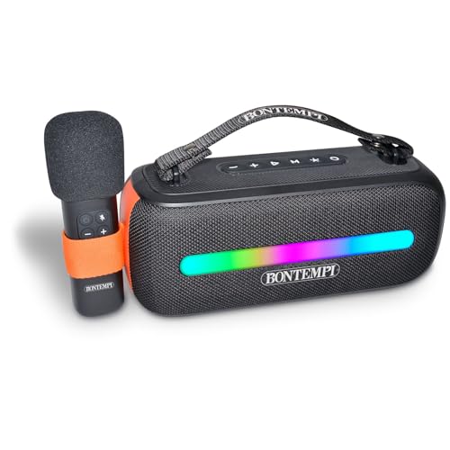 Bontempi | SonicSync - Drahtloser Verstärker Karaoke mit dynamischem Mikrofon, Lichteffekten, TWS und Echoeffekt, 28,9x18,2x12,9 cm