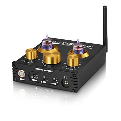 Douk Audio P1 Bluetooth 5.0 HiFi-Verstärker GE5654 Röhrenvorverstärker Valve Tube Preamp Ventil Kopfhörerverstärker Wireless Receiver Audio Decoder USB DAC APTX-HD [Upgrade]