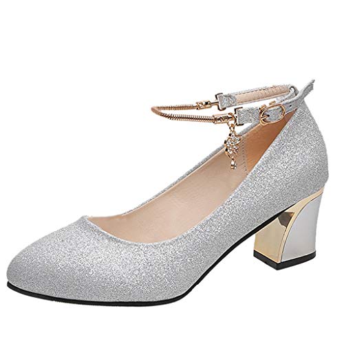 Silberne Schuhe Damen Elegant Zehen Arbeit Absätze High Heels Damenschuhe Elegant (Silver, 39)