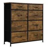 WOLTU Kommode mit 8 Stoffschubladen, Kommodenschrank Sideboard Schubladenschrank, für Schlafzimmer Wohnzimmer Flur, aus Metallrahmen Holzwerkstoff, Vintage-Holzoptik, SSK006hov