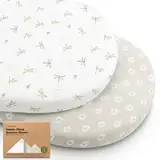 2-Pack Bio Spannbettlaken Babybett für Mädchen, Jungen - 100% Baumwolle Spannbettlaken Kinderwagen, Spannbettlaken Stubenwagen & Wiegen Matratze Bezug, Unisex Beistellbett Spannbettlaken (Meadow)