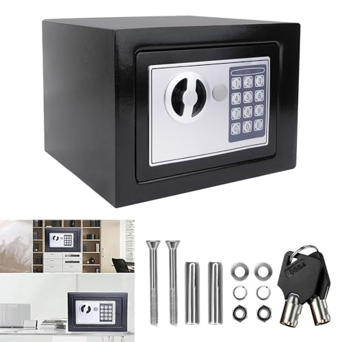 4,6L Tresor klein, Safe Tresor Feuerfest Wasserdicht, Elektronischer Digitaler Safe mit 2×Notschlüssel, Doppelbolzen Verriegelung, Sicherheitsbox, Möbeltresor für Bargeld Schmuck Dokumente, 23x17x17cm