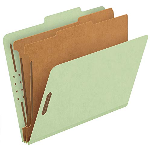 Pendaflex Recycled Classification File Folders, 2 Dividers, 2" Embedded Fasteners, 2/5 Tab Cut, Letter Size, Light Green, Box of 10 (24076R)