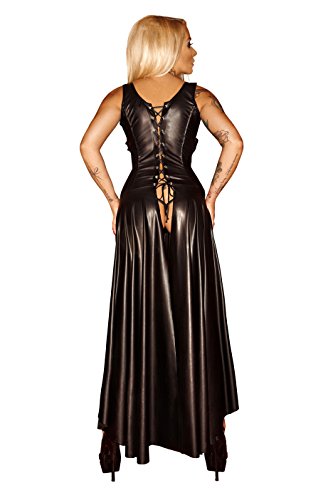 Noir Handmade Schwarzes Damen Dessous fetisch Maxikleid wetlook Kleid mit Schnürung brustfrei lang 6XL