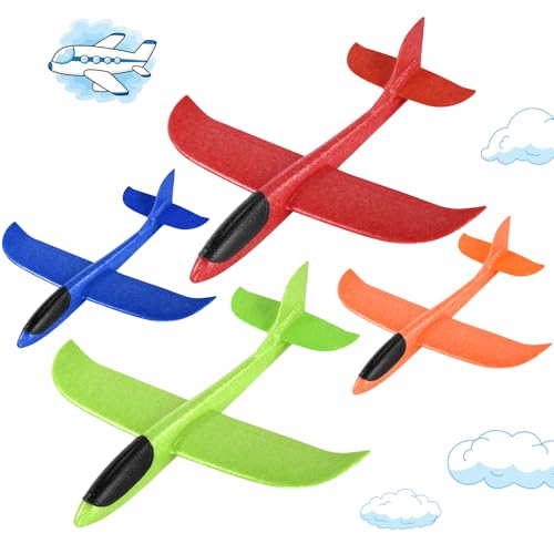 Hoiloie XXL 4 Stücke 44cm Styroporflieger, Flugzeug Spielzeug Mit 2 Flug Modi für Kinder Jungen Mädchen Ab 3-10 Jahre