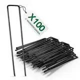 WUNDERGARDEN - 100 Erdanker für Unkrautvlies, Erdnägel aus Stahl im Set zur Befestigung von Unkrautflies, Unkrautfolie, oder fürs Camping - Erdpieß, Erddübel, Bodenanker - 150x25mm - Ø2,7mm