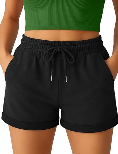 Smith & Solo Kurze Hose Damen - Shorts Sommer Hosen, Laufhose Kurz Sporthose, Trainingshose Sportshorts Women Laufshorts (Schwarz, L)