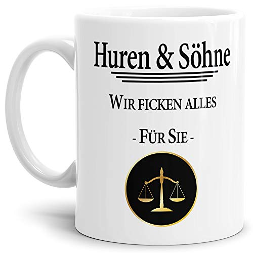 Anwalt-Tasse "Huren & Söhne" Beruf/Recht/Lustig/Spruch/Geschenk-Idee/Justiz/Weiss