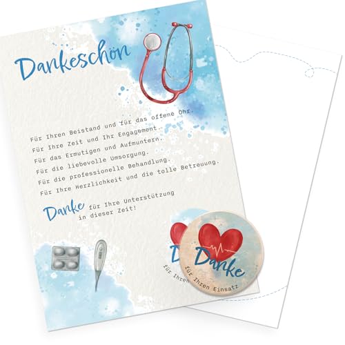 Logbuch-Verlag Dankeschön Karte für Ärzte Pfleger Krankenschwestern Pflegepersonal mit Danke Glückstaler aus Holz