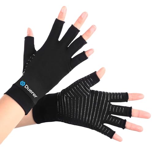 Duerer Kupfer Kompressionshandschuhe, Arthritis Handschuhe für Sehnenentzündung, Rheumatoide, Arthrose, Karpaltunnel Schmerzlinderung, Fingerlose Handschuhe für Männer und Frauen