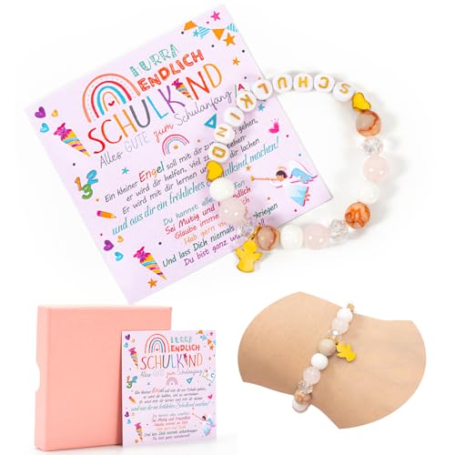 Bafiwu Geschenk Einschulung Mädchen, Armband Schulkind mit Anhänger Schutzengel, Einschulung Mädchen Schultüte Füllung Einschulung Geschenk Schulanfang Geschenke für Schulkind 2024 Mädchen