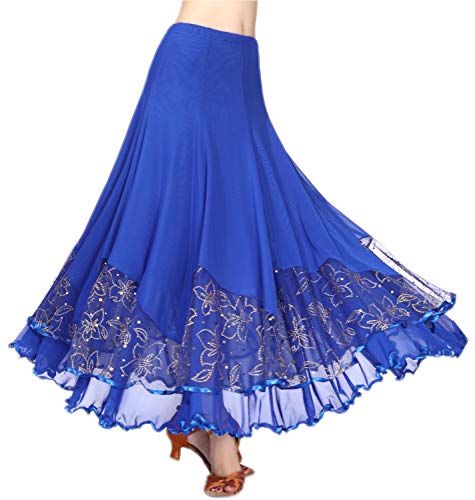 CISMARK Eleganter Ballsaal-Tanzrock für Latein-Tanz, Party, langer Swing-Rennrock für Damen, Blau, Einheitsgröße