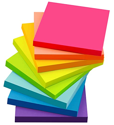 8 Packung Farbige Haftnotizen, Selbstklebende Klebezettel 76 x 76 mm, Helle Haftnotizzettel Bunte Quadratische Sticky Notes für Büro Zuhause Schule Sitzung, 82 Blätter/Block