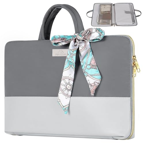 MATEIN Laptoptasche 15.6 Zoll, Arbeitstasche Damen Büro Aktentasche Leder Notebook Tasche Laptop Bag Women Business Computertasche mit bedruckt Abnehmbar Schleife Elegant Wasserabweisend Frauen, Grau