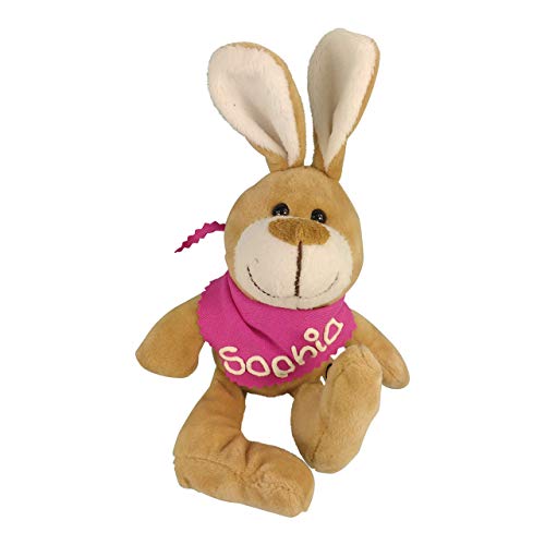 Kuschelhase mit Namen am pinkem Halstuch - Kuscheltier Hase personalisiert - Personalisiertes Kuscheltier - Personalisiertes Ostergeschenk - Stofftier mit Wunschbeschriftung für Mädchen