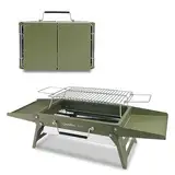 Charmline 35x23cm Foldable Portable Holzkohlegrill, Kompakte Tragbare Grill für Den Außenbereich, BBQ Grill für Camping, Picknicks, Gärten und Strand Parteien, Grün