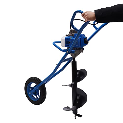 Gasbagger, 3HP 63CC Mobiler Erdbohrer, Einzelrad Grabenfräse, Gasbagger mit 80mm Bit Erdbohrer Zaun für Grabenbau Landwirtschaft Forstwirtschaft