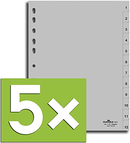 Durable Register für DIN A4, volldeckend (5er Pack - grau, 1-12)