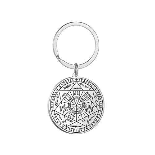 EUEAVAN Siegel der 7 Erzengel Anhänger Halskette Schlüsselanhänger für Männer St. Michael 7 Erzengel Siegel spiritueller Schutz Amulett Medaille heidnischer Schmuck Frauen (Schlüsselanhänger silber)