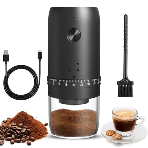 Kaffeemühle Elektrisch, Tragbar Klein Coffee Grinder wiederaufladbar, Kaffeemühle mit kegelmahlwerk, 40 Grobkörnigkeitseinstellung, Elektrische Mahlgerät mit Keramikkern für Kaffeebohnen Bohnen