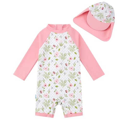 upandfast Baby Mädchen Badebekleidung mit Knöpfen UV-Schutz Baby Girl Swimwear(12-18 Monate, Hell Rosa)