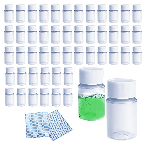 GZcaiyun 50 STK Pröbchen Fläschchen, Tragbare Plastikflasche mit Deckel Schraubverschluss 20ml, für Kosmetik Camping Reisen Shampoo Lotion, mit 2 Aufkleber